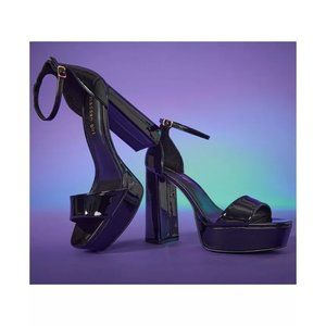 Madden Girl Womens Omega Platform Sandal Black Patent Size 5 NEW